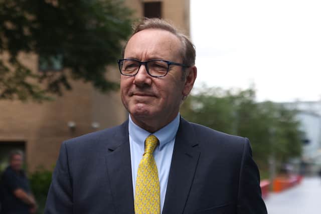 Kevin Spacey arrives at Southwark Crown Court on July 25, 2023 in London, England. The U.S. actor is on trial in the UK, accused of sexual assaults on men during his time as Artistic Director of The Old Vic Theatre. (Photo by Dan Kitwood/Getty Images)