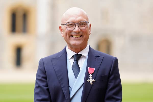 WINDSOR, ENGLAND - FEBRUARY 28: Gregg Wallace after being made a Member of the Order of the British Empire (MBE) by the Princess Royal in an investiture ceremony at Windsor Castle on February 28, 2023 in Windsor, England. (Photo by Andrew Matthews - Pool/Getty Images)