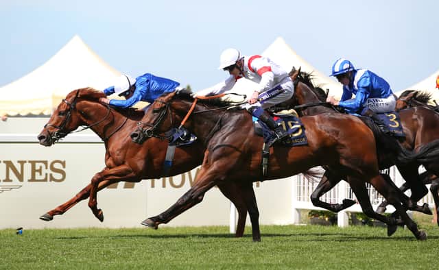 Secret State ridden by William Buick beats Deauville Legend ridden by Daniel Muscutt to win The King George V Stakes during day three of Royal Ascot 2022 at Ascot Racecourse on June 16, 2022 in Ascot, England. (Photo by Alex Livesey/Getty Images)