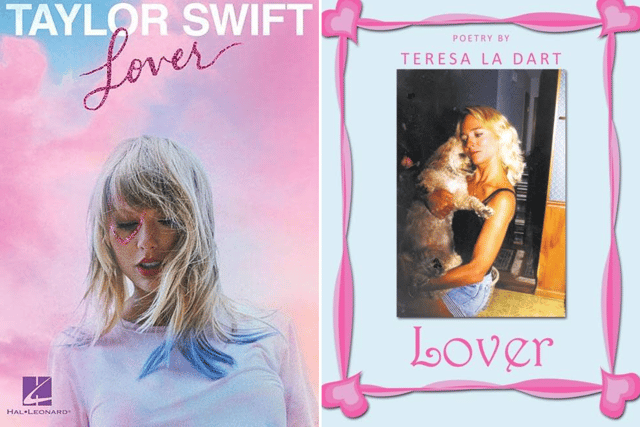 Taylor Swift's aesthetic for her album, "Lover" (left) and Teresa La Dart's poetry book, "Lover" (right) (Credit: Amazon)