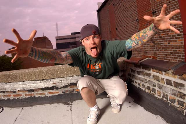Vanilla Ice poses on a rooftop in Bloomington, Illinois.  (Photo by Scott Harrison/Getty Images)
