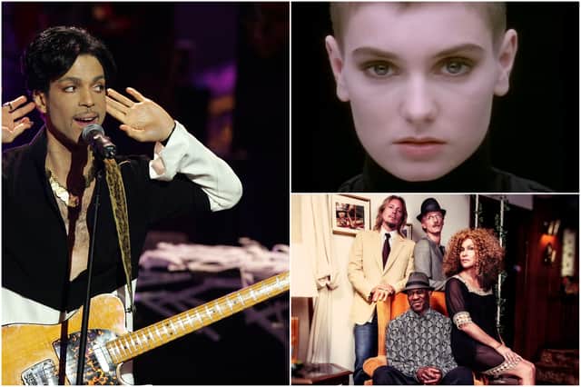 Prince originally wrote the song for his side-project The Family, pictured bottom right (Photos: Getty Images/YouTube)
