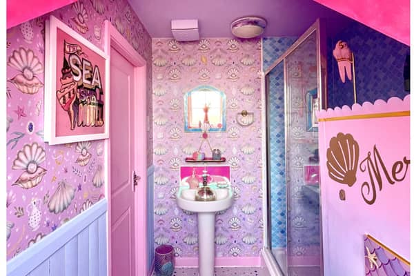 A couple have transformed their home into a pink paradise which includes a mermaid bathroom. Photo by SWNS.