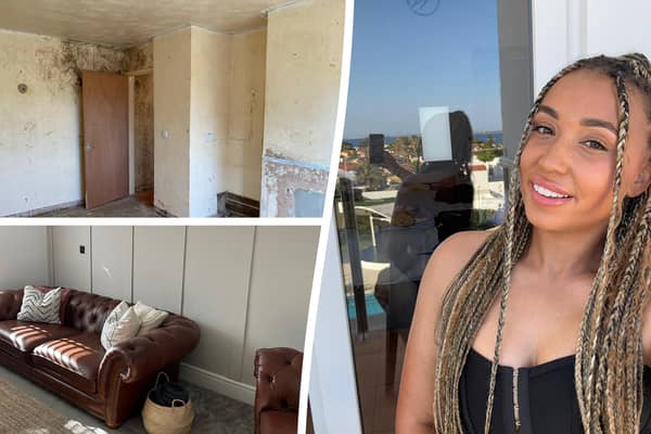 Celene Francis, pictured, has transformed her house for £3,000 using bargain buys from Primark and B&M. Pictured are before and after images of her house. Photo by SWNS.