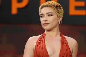 British Actor Florence Pugh poses on the red carpet upon arrival for the UK premiere of "Oppenheimer" in central London on July 13, 2023. (Photo by HENRY NICHOLLS / AFP) (Photo by HENRY NICHOLLS/AFP via Getty Images)
