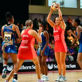 Chelsea Pitman in action for England at Netball World Cup 2023