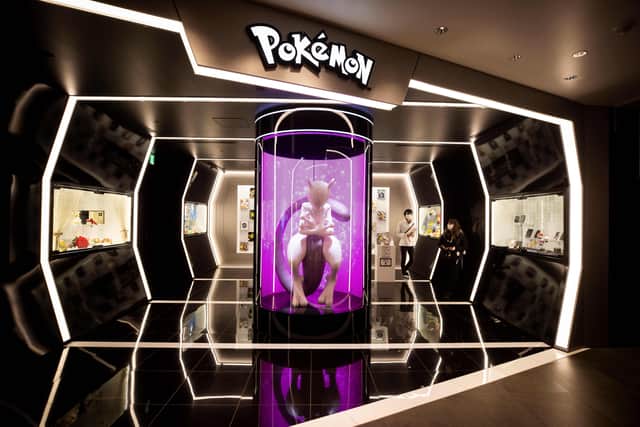 Pokemon character Mewtwo is displayed at a Pokemon store in Tokyo.
