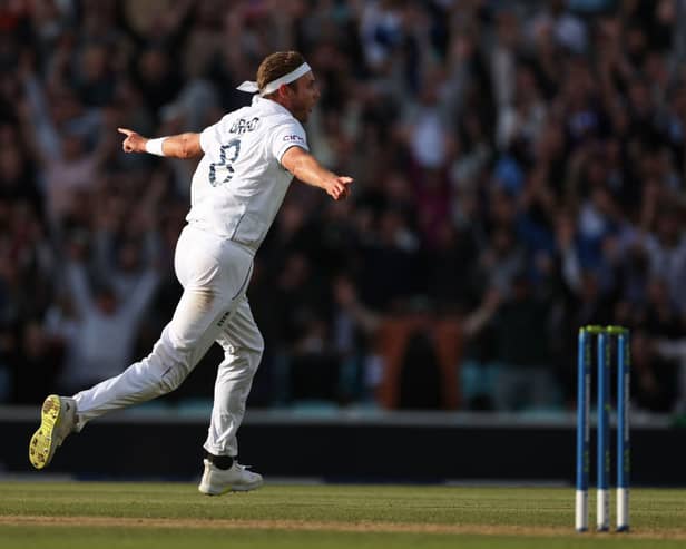 Stuart Broad celebrates his 604th and final Test wicket in Ashes 2023