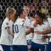 England celebrate as Lauren James scores the team’s third goal against China