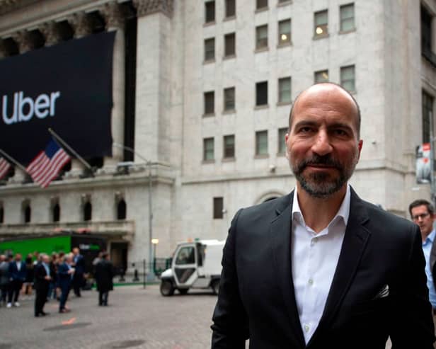 Dara Khosrowshahi CEO of Uber arrives at the New York Stock Exchange (NYSE) ahead of the ride sharing company's IPO (Initial Public Offering), on May 10, 2019, in New York. (Photo by Johannes EISELE / AFP)        (Photo credit should read JOHANNES EISELE/AFP via Getty Images)