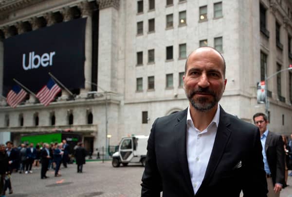 Dara Khosrowshahi CEO of Uber arrives at the New York Stock Exchange (NYSE) ahead of the ride sharing company's IPO (Initial Public Offering), on May 10, 2019, in New York. (Photo by Johannes EISELE / AFP)        (Photo credit should read JOHANNES EISELE/AFP via Getty Images)