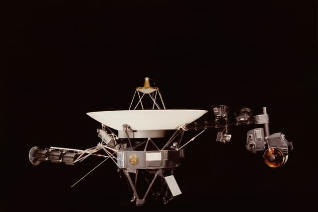 A NASA image of one of the Voyager space probes. Voyager 1 and its identical sister craft Voyager 2 were launched in 1977 to study the outer Solar System and eventually interstellar space. (Photo by NASA/Hulton Archive/Getty Images)