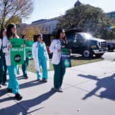 Doctors from across the US march to the Capitol to demand an end to the current and future criminalisation of providers who perform abortion care on 3 November, 2022 in Washington, DC. Credit: Photo by Paul Morigi/Getty Images for Doctors for Abortion Action