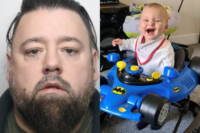 Stepfather Craig Crouch (left) was found guilty of murdering 10-month-old Jacob (right) who was found dead in his cot with multiple injuries.