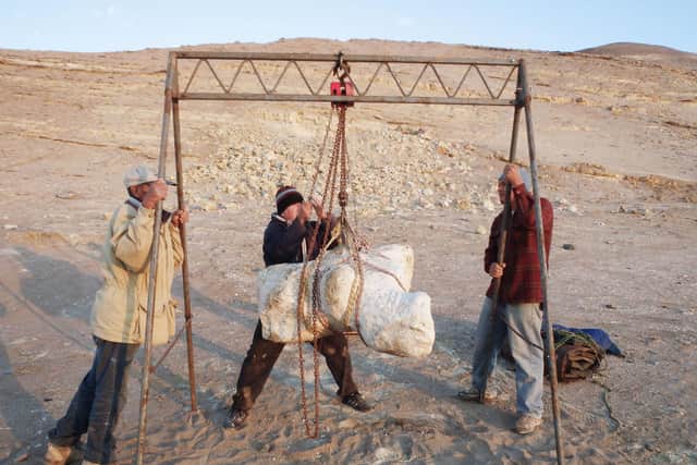 A Perucetus colossus specimen being transported from the Ica desert in Peru to the Natural History Museum in Lima.