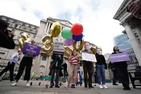 Campaigners from Positive Money demonstrate outside the Bank of England in London on Thursday, against the rises in interest rates amid the cost of living crisis. Picture: Jordan Pettitt/PA Wire