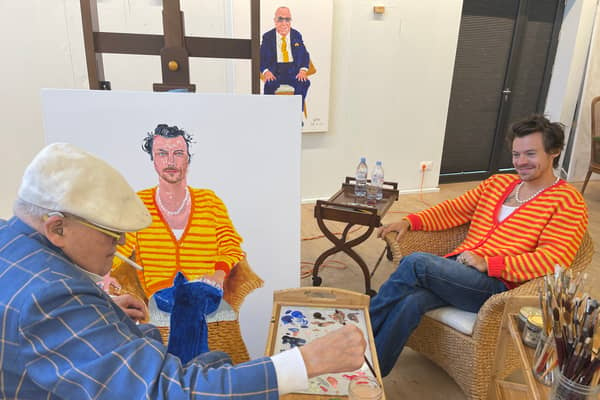 A portrait of Harry Styles painted by famed artist David Hockney is set to go on show in London this November. (Credit: JP Goncalves de Lima/David Hockney/PA Wire)