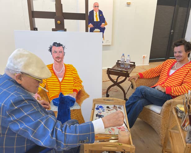 A portrait of Harry Styles painted by famed artist David Hockney is set to go on show in London this November. (Credit: JP Goncalves de Lima/David Hockney/PA Wire)