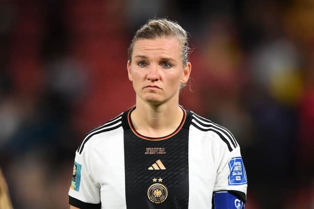 German's Alexandra Popp looks dejected after her team were knocked out of the FIFA World Cup. Cr: Getty Images