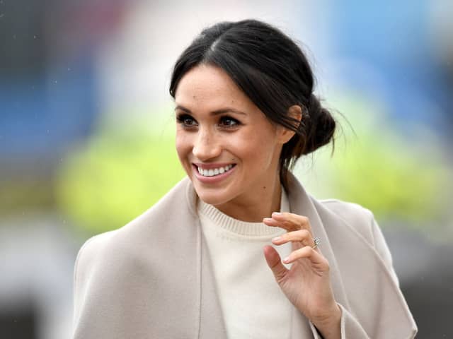 BELFAST, UNITED KINGDOM - MARCH 23:  Meghan Markle is seen ahead of her visit to the iconic Titanic Belfast during her trip with Prince Harry to Northern Ireland on March 23, 2018 in Belfast, Northern Ireland, United Kingdom.  (Photo by Charles McQuillan/Getty Images)