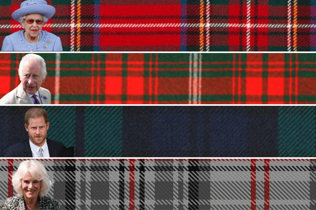(Top to bottom) The Royal Stewart tartan, the Rothesay tartan, the Black Watch tartan and the Balmoral tartan all have a link to each family member's lineage to Scotland (Credit: Getty)