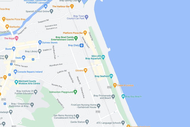 The funeral procession will start at the harbour end of The Strand, before making its way down the Bray beachfront (credit: Google Maps)