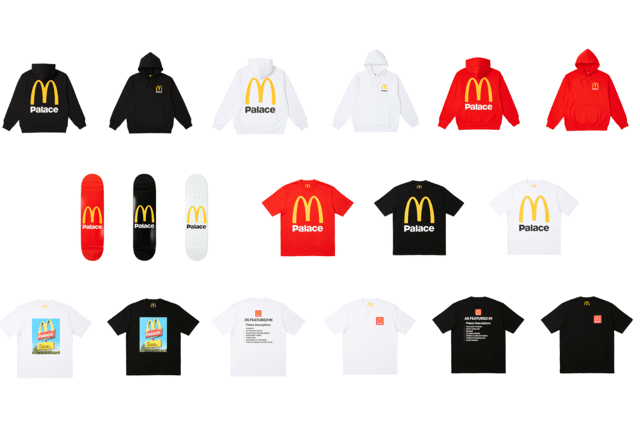 All 15 "pieces" that are dropping as part of the McDonald's X Palace collaboration, which will be released in the United Kingdom also (Credit: Palace/McDonald's)