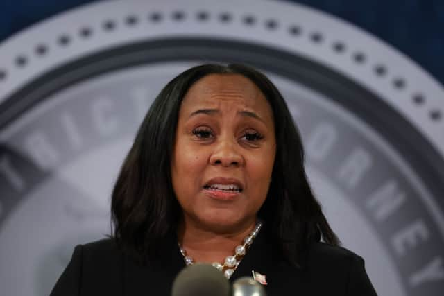 Fulton County District Attorney Fani Willis speaks during a news conference at the Fulton County Government building on August 14, 2023 in Atlanta, Georgia. Credit: Joe Raedle/Getty Images