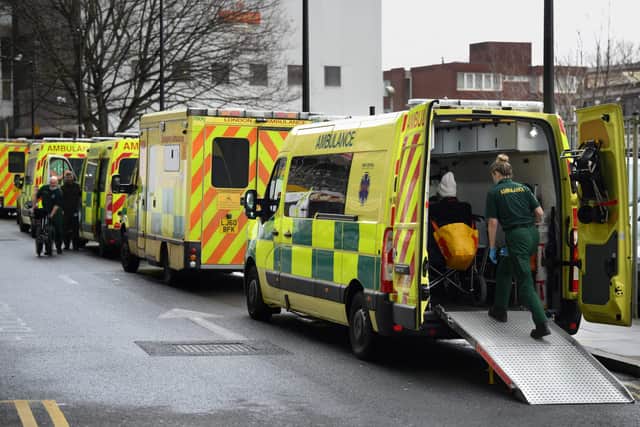 Ambulances outside the Royal London Hospital, where Emergency was filmed
