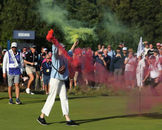 Protestors made their way onto the 17th green on day four of the AIG Women's Open at Walton Heath Golf Club (Photo by Andrew Redington/Getty Images)