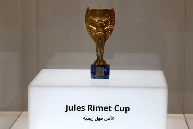 The Jules Rimet Cup is on display at the FIFA Museum presented by Hyundai on November 16, 2022 in Doha, Qatar. (Photo by Mohamed Farag/Getty Images for Hyundai Motor Company)