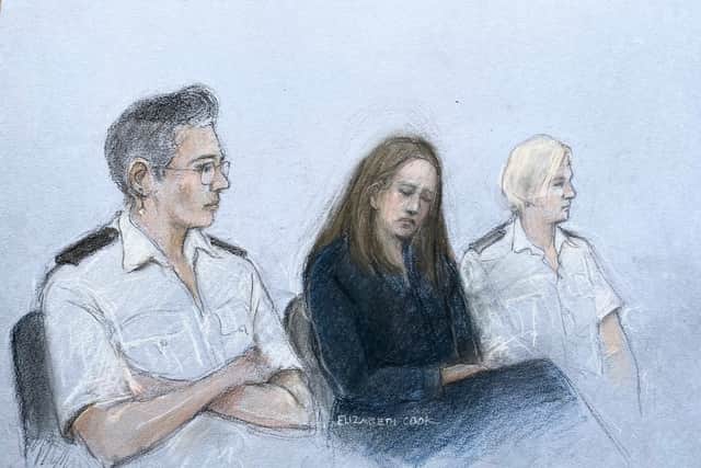 A court sketch by Elizabeth Cook of Lucy Letby, a nurse found guilty of killing six babies in a trial at Manchester Crown Court. (Picture: PA)