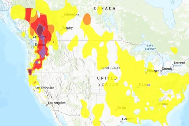 Map of Air Quality in Canada and the U.S Picture: AirNow Map
