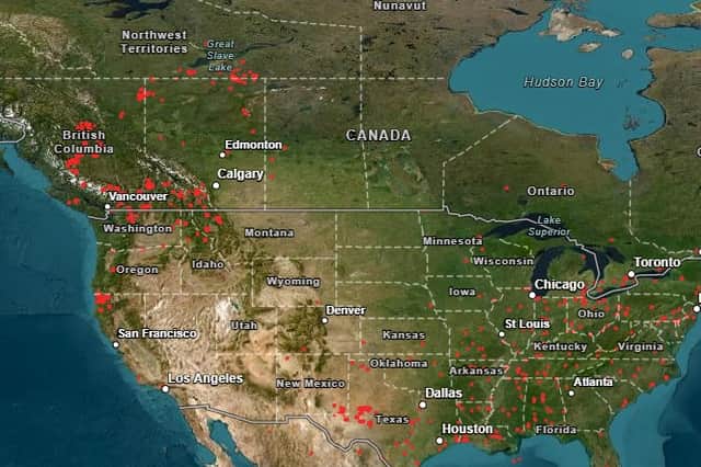 Map of wildfires in North America on 21 August. Picture: FIRMS US/ Canada