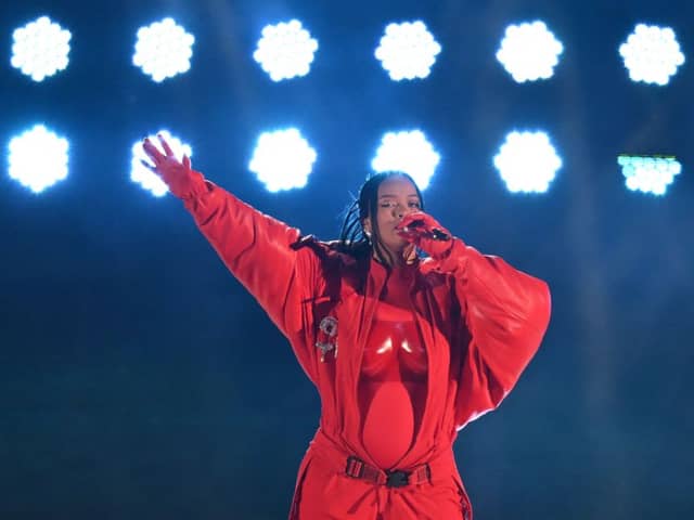 Barbadian singer Rihanna performs during the halftime show of Super Bowl LVII between the Kansas City Chiefs and the Philadelphia Eagles at State Farm Stadium in Glendale, Arizona, on February 12, 2023. (Photo by ANGELA WEISS / AFP) (Photo by ANGELA WEISS/AFP via Getty Images)