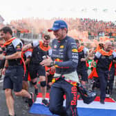 Max Verstappen celebrates the Dutch Grand Prix win in 2022