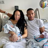 José Ervin, aged 31, partner Scierra Blair, age 32, and their two newborn twins now all have the same birthday. Photo by Cleveland Clinic Hillcrest Hospital/SWNS.