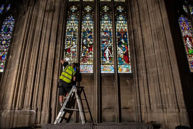  St Mary Redcliffe church in Bristol removed four stained-glass panels dedicated to Colston following the toppling of his statue in 2020.