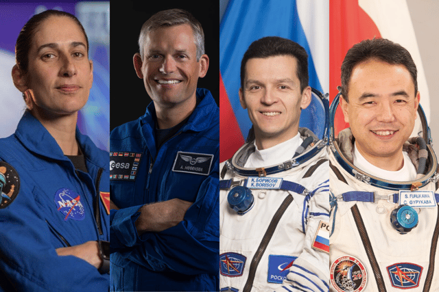 The SpaceX Crew-7 members [L-R]: Jasmin Moghbeli, Andreas Mogensen, Satoshi Furukawa and Konstantin Borisov (Credit: NASA/ESA/JAXA/Roscosmos)