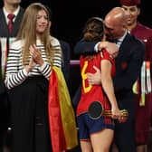 Luis Rubiales with Aitana Bonmati of Spain at the World Cup