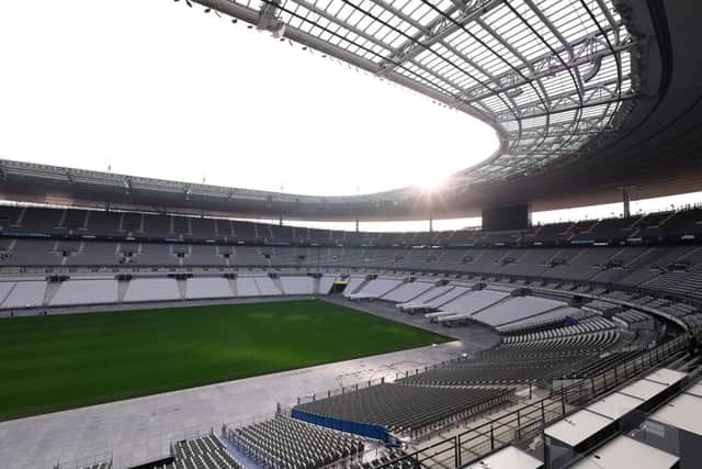 The Greenpeace video shows the Stade de France stadium (pictured) being flooded with oil (Photo by Richard Heathcote/Getty Images)