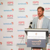 SINGAPORE, SINGAPORE - AUGUST 12: Prince Harry, Duke of Sussex, Co-Founding Patron of Sentebale speaks during the Sentebale ISPS Handa Polo Cup Gala Dinner by InterContinental Singapore on August 12, 2023 in Singapore. The annual Polo Cup has been running since 2010, and to date has raised over Â£11 million to support Sentebale's work with children and young people affected by poverty, inequality and HIV/AIDS in southern Africa.  (Photo by Matt Jelonek/Getty Images for Sentebale)
