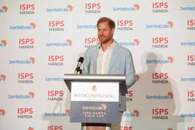SINGAPORE, SINGAPORE - AUGUST 12: Prince Harry, Duke of Sussex, Co-Founding Patron of Sentebale speaks during the Sentebale ISPS Handa Polo Cup Gala Dinner by InterContinental Singapore on August 12, 2023 in Singapore. The annual Polo Cup has been running since 2010, and to date has raised over Â£11 million to support Sentebale's work with children and young people affected by poverty, inequality and HIV/AIDS in southern Africa.  (Photo by Matt Jelonek/Getty Images for Sentebale)
