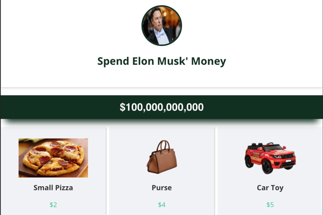 The opening screen to Neal Fun's game, 'Spend Elon Musk Money' (Credit: Neal Fun)