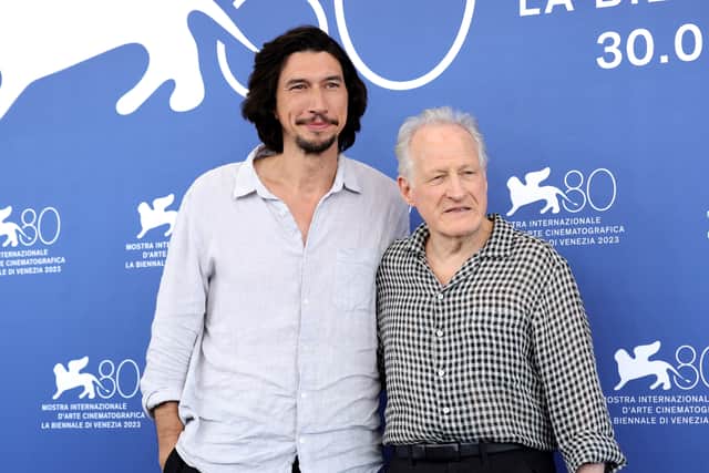 Adam Driver and director Michael Mann attend a photocall for the movie "Ferrari" at the 80th Venice International Film Festival on August 31, 2023 in Venice, Italy. (Photo by Andreas Rentz/Getty Images)
