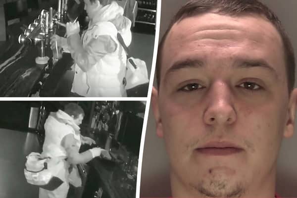 Burglar Harry Rose was caught on CCTV pouring himself a pint. Picture: SWNS