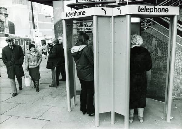 Telephone kiosks in Sheffield city centre in 1983