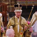 King Charles III stands after being crowned during his coronation ceremony in Westminster Abbey, on May 6, 2023 in London, England. (Photo by Richard Pohle - WPA Pool/Getty Images)