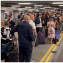 ‘Total chaos’ at UK airport as huge queues snake out of the building. (Photo: Dan Lord (photo on X) @photovoltage) 