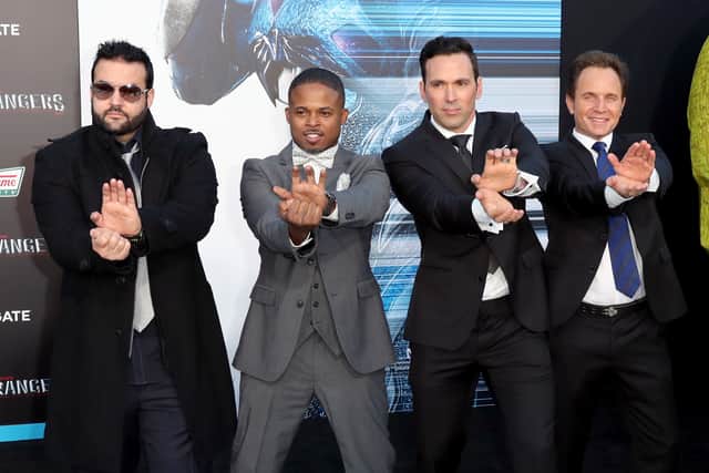  (L-R) Actors Austin St. John, Walter Jones, Jason David Frank, and David Yost at the premiere of Lionsgate's "Power Rangers" on March 22, 2017 in Westwood, California.  (Photo by Frederick M. Brown/Getty Images)